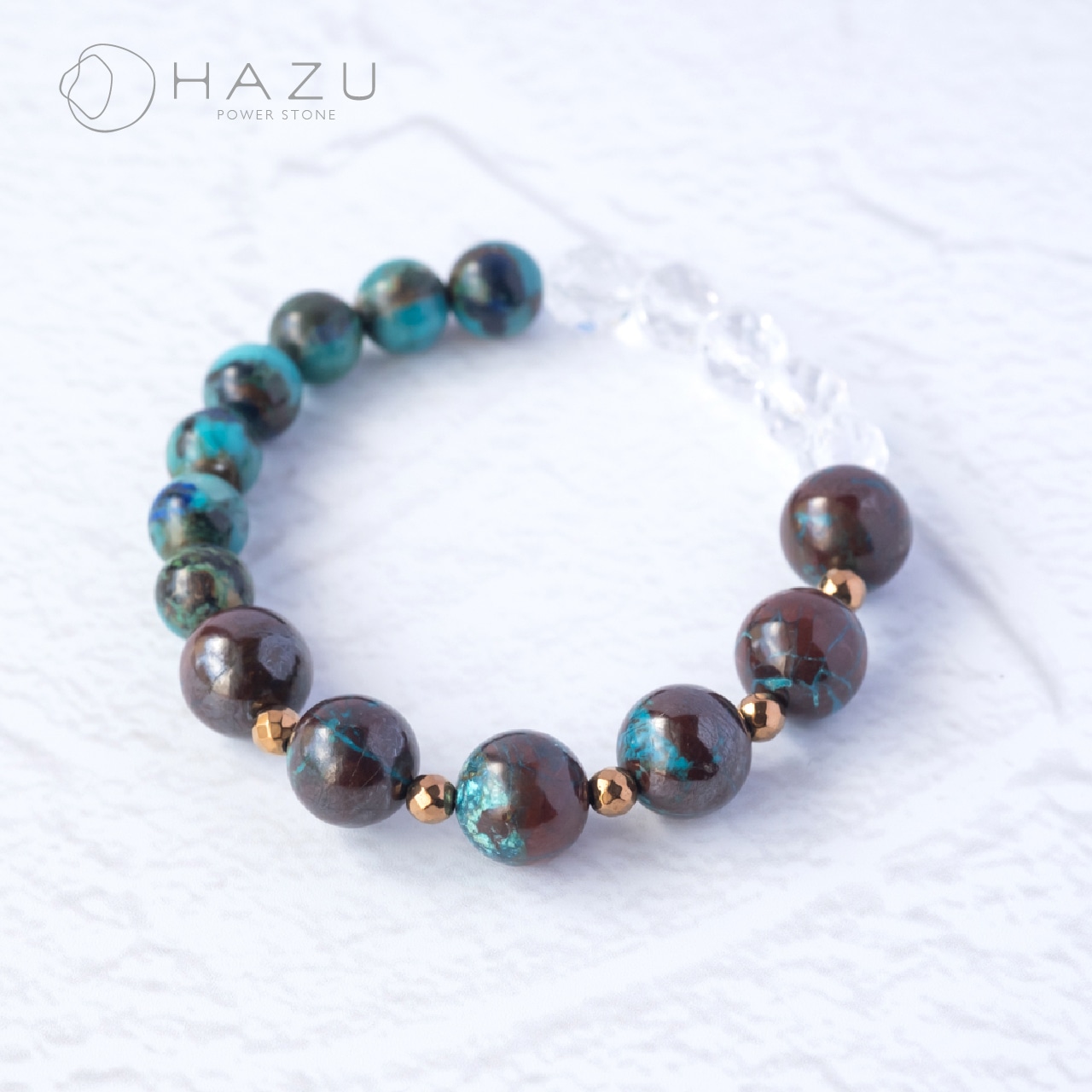 自然美感じる2種のクリソコラ［クリソコラ／水晶／ヘマタイト］