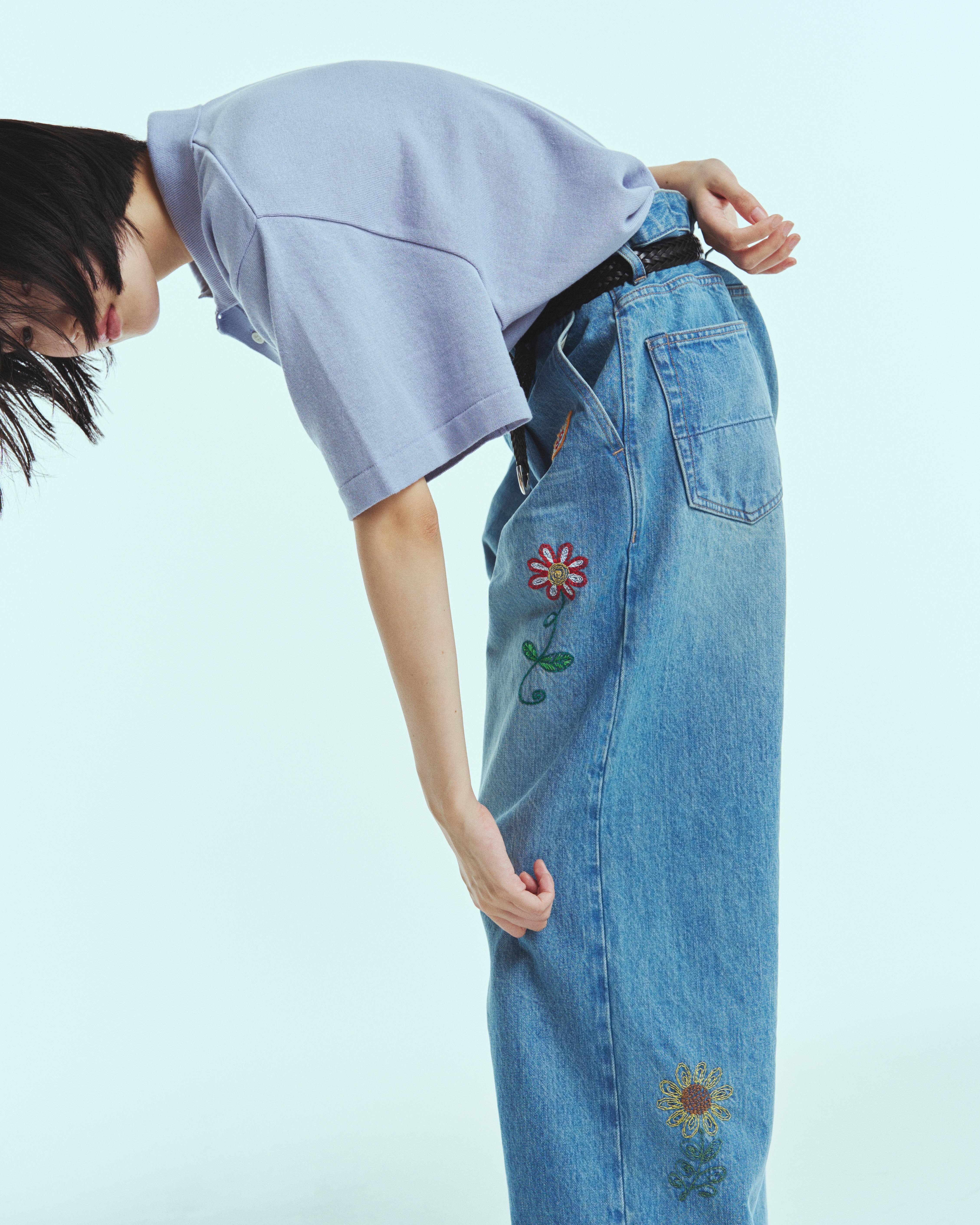 superNova. Embroidered wide selvedge jeans - Old vintage wash
