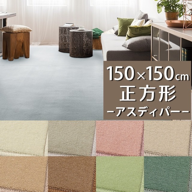 ラグマット ラグ 150×150cm 高い耐久性と強力なはっ水・はつ油性の防汚 ナイロンカーペット 防炎ラベル付『アスディパー/DIP』正方形 無地