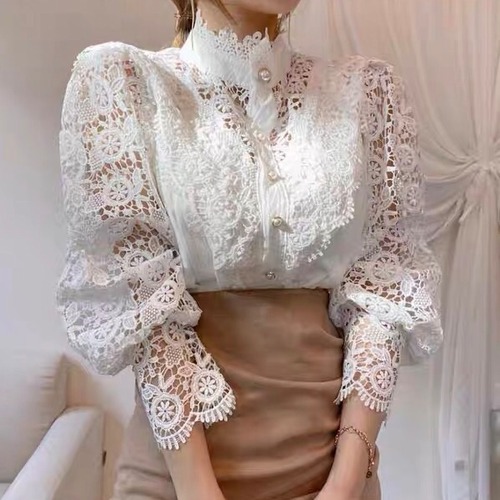 レース　ハイネック　ブラウス　3color