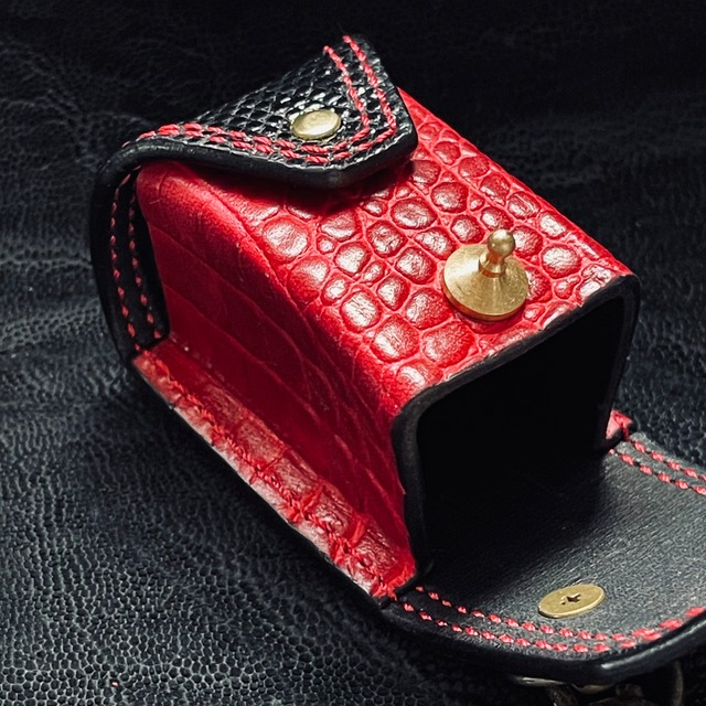 BLACK& RED  エキゾチックレザーチョークケース　小　リザード細