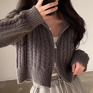 【送料無料】かぎ編みニットカーディガン 3色 ファスナー ダブルジップ セーター アウター 羽織り ショート クロップド丈 長袖 Vネック 襟付き アイボリー グレー 大人カラー ニュアンスカラー 厚手生地 もこもこ 防寒 暖かい かわいい 大人可愛い シンプル カジュアル 大人 おしゃれ お洒落 大人女子 こなれ感 コンサバ 定番アイテム ガーリー 無地 冬 女性 レディース 20代 30代 デート お出かけ 女子会 お呼ばれ お茶会 授業参観 休日 アウトドア 着回し 普段使い ファッション 垢抜け