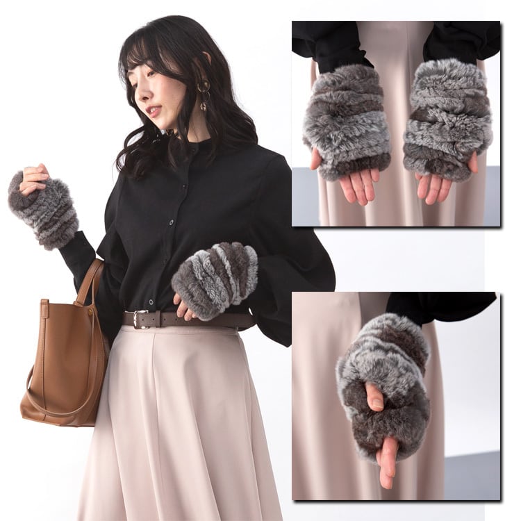 レッキスラビット ファー ニット ハンドウォーマー グローブ 指ぬき