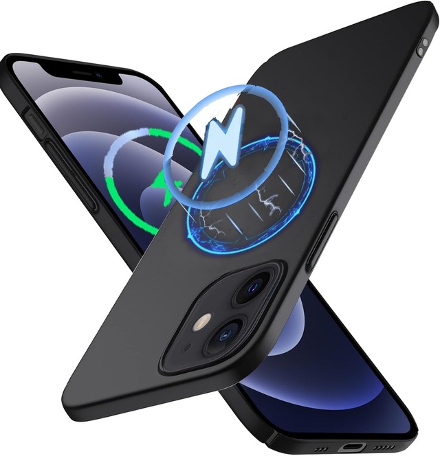 Wojiaozvlf 極薄 iPhone12/12pro 用ケース Magsafe対応 薄型 マグネット搭載 用iPhone 12/12 pro ケースPCマット質感 超軽量 黄変防止 指紋防 擦り傷防止 手触り良い 全面保護 超耐磨 耐衝撃カストラップホール付きアイフォン 12/12 pro用 カバー ワイヤレス充電対応 カバー ブラック