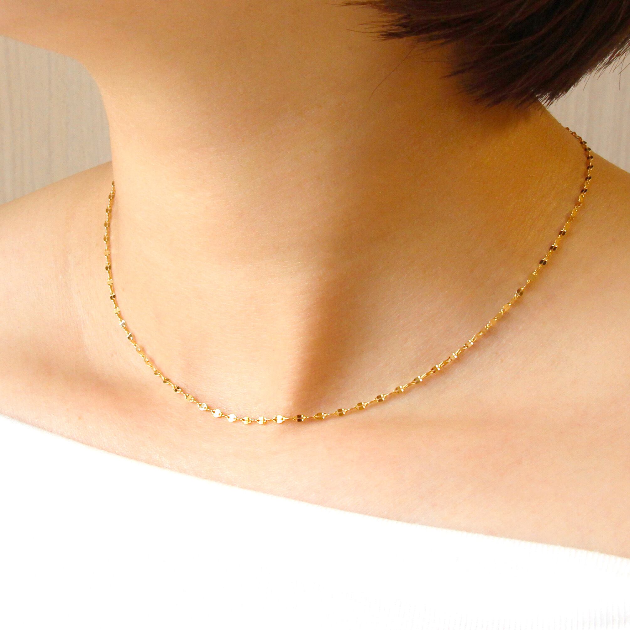 ふ〜！様専用 k18ネックレス ペタルチェーン 1.4㎜幅 つけっぱなし  