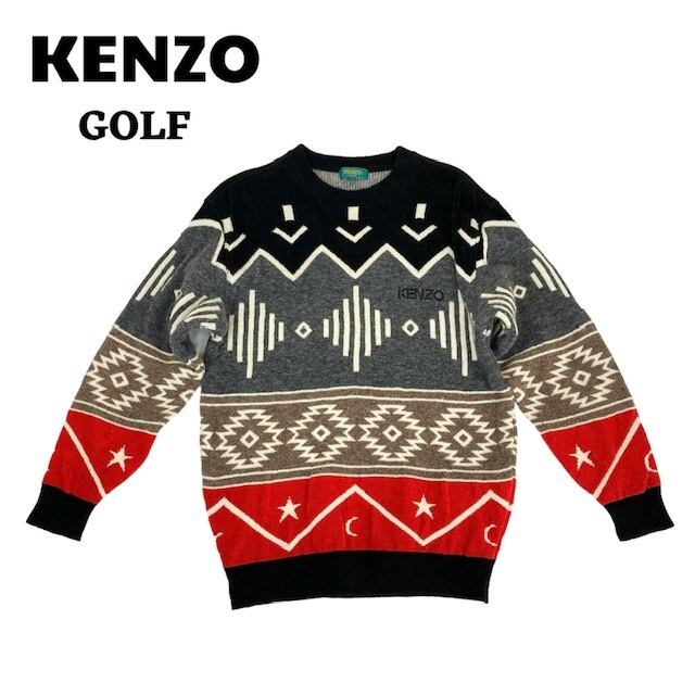 中古 ケンゾー ゴルフ KENZO GOLF 長袖 ニットセーター 総柄 派手 