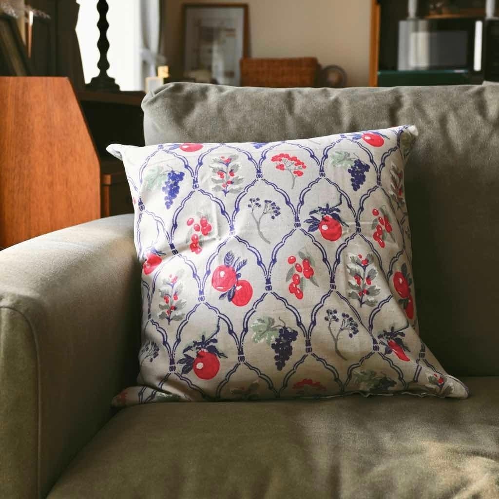 【 完売 】ミックスノワ クッションカバー|麻混 ベージュ 花柄 インテリア 雑貨