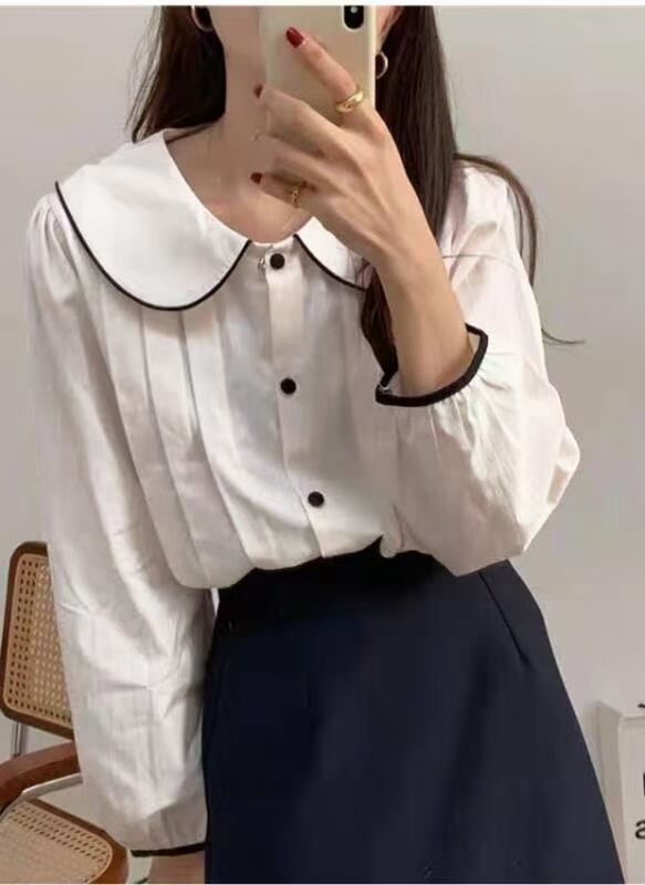 配色パイピング丸襟ブラウス　AJ1079-6027