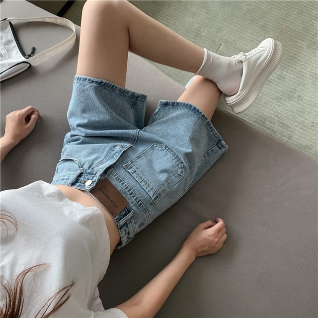 ジーンズ レディースサマーハイウェストショーツ ルーズパンツ レッド 夏物 ブルマー Xiaofeijia55259573450