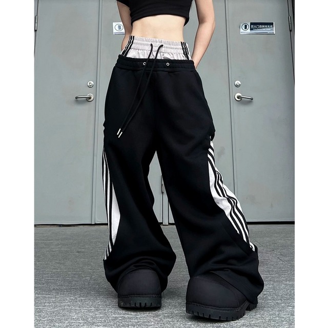 フェイクレイヤードサイドラインワイドパンツ 2col R02913