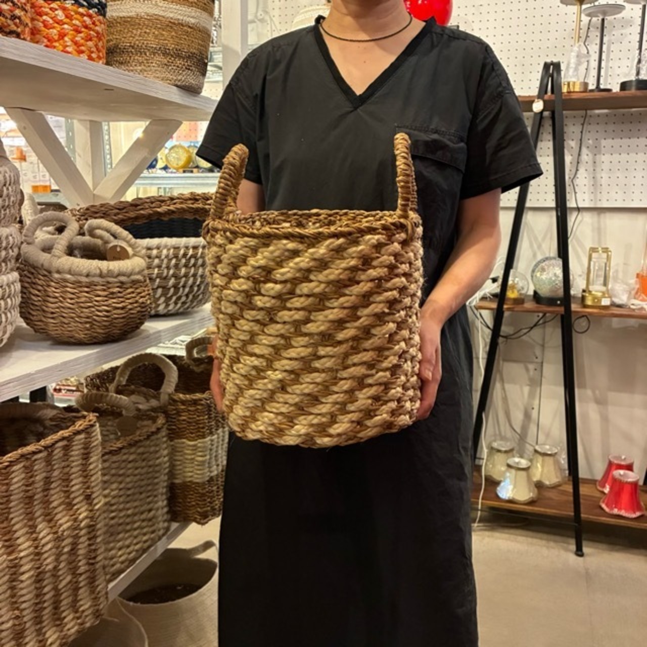 Bangladesh Jute & Seagrass basket Cylinder M　バングラディッシュ　ジュート＆シーグラスバスケット　シリンダー　M　ホワイト　収納　カゴ　ラウンド　小物入れ