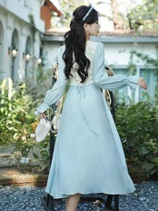 【0263】Vintage Square Neck Jacquard Long Sleeve Dress