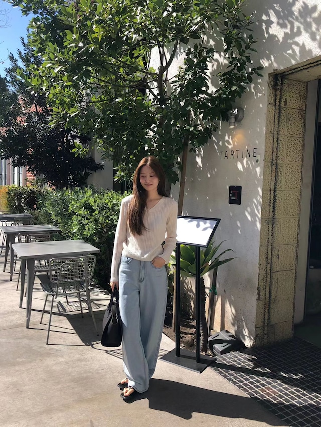 (OUNCE) v  neck rib  knit / 3color