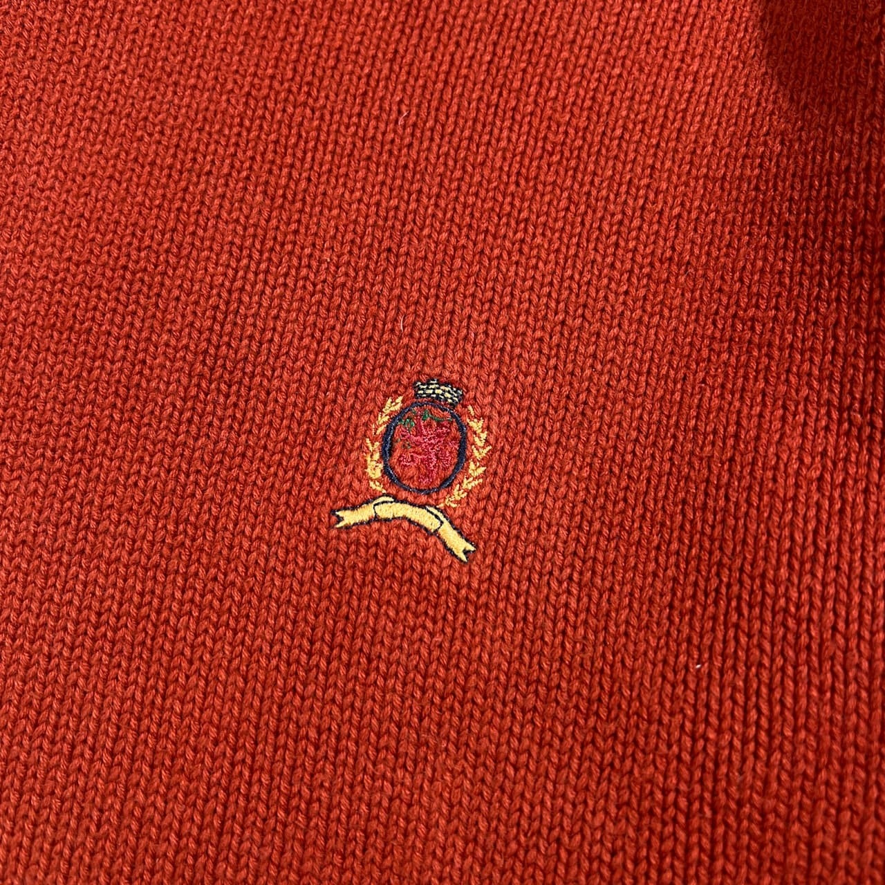 90s TOMMY HILFIGER トミーヒルフィガー クルーネック コットン ニット セーター サイズ L /レンガ色 テラコッタ系/ビンテージ
