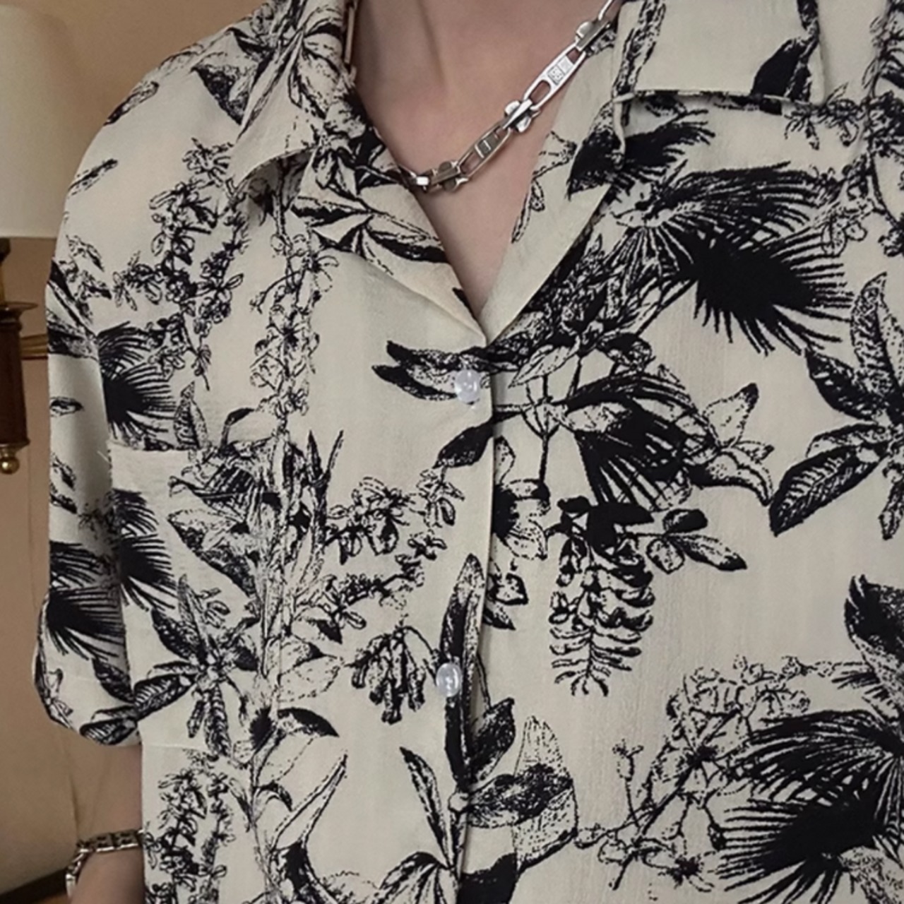 キューバカラービーチ花柄半袖シャツ　0729