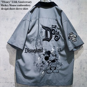 "Disney"55th Anniversary Mickey Mouse embroidery design short sleeve shirt
