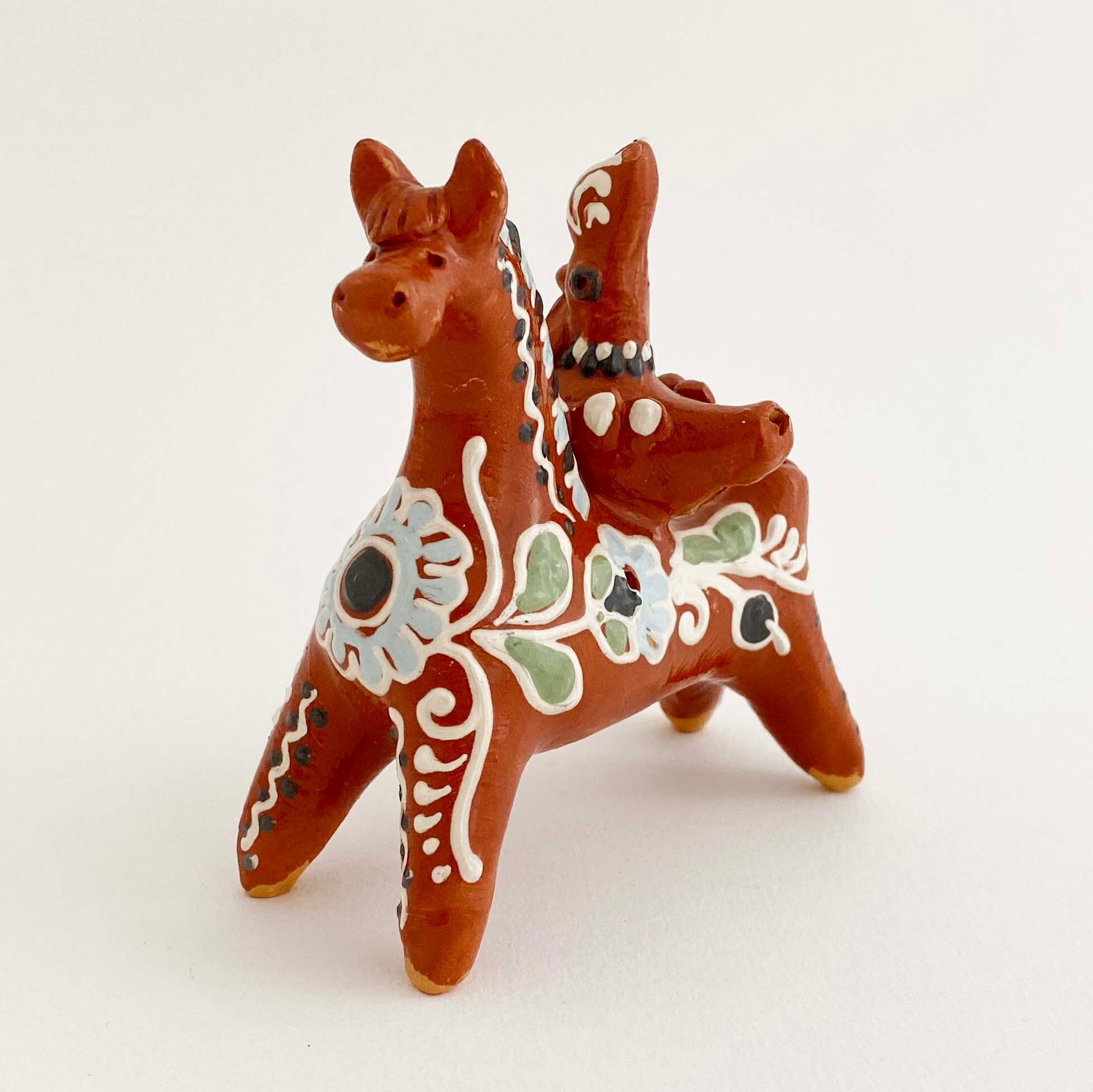 ウクライナ産 オピシュニャ土人形(馬と鶏 / 赤茶の馬)