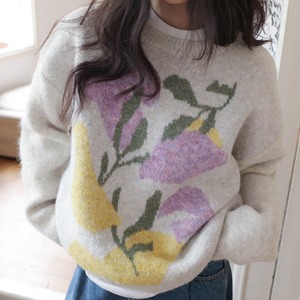 floral crew-neck oversized knit　J00375