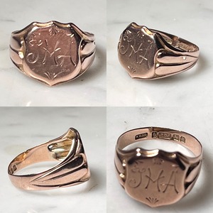 antique c1907 9ct gold shield signet ring