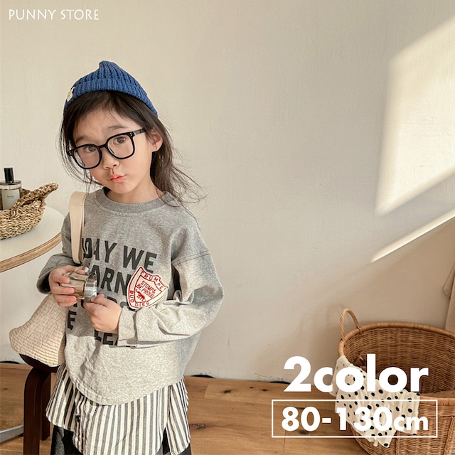 《取寄》 レタリングエンブレムTシャツ （全２色） ADBB 2024春 韓国子供服 カットソー トップス ロングTシャツ 長袖