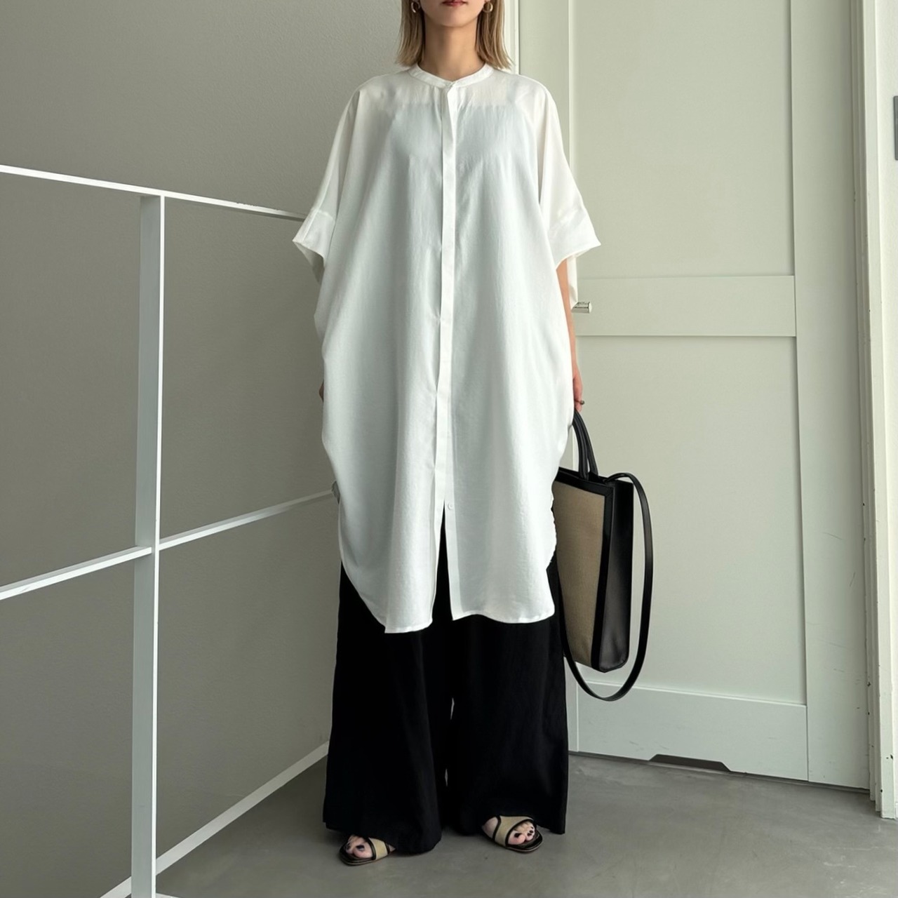 ハーフスリーブドルマンロング丈SH/ホワイト