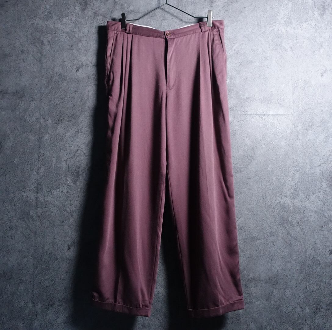 EURO Smokey Red Purple 3 Tuck Wide Tapered Color Slacks