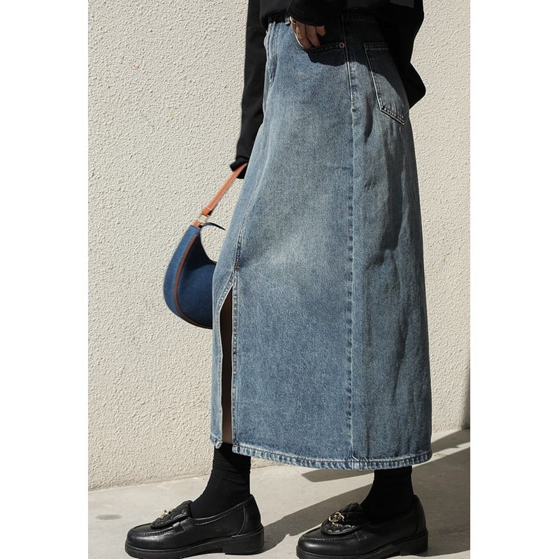 high waist denim skirt