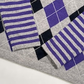 カシミヤ100% plus blue プラスブルー アーガイル×ボーダー ニット セーター 40 /グレー系 レディース