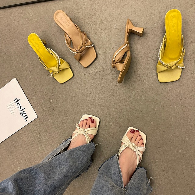 ハイヒールミュールサマーパールサンダル 靴 シューズ 夏物 真珠 部族の婦人靴17371198152