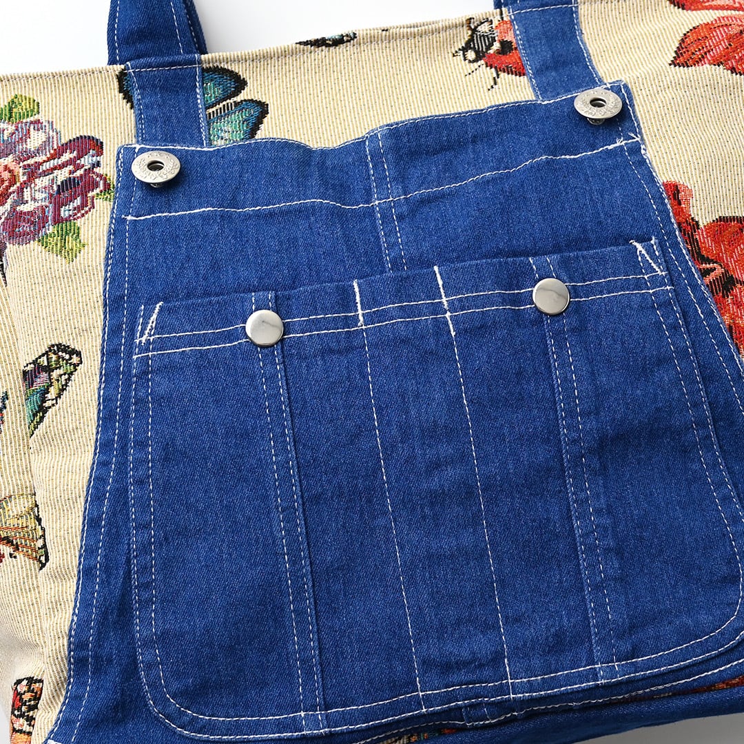デニムリメイク トートバッグ ハンドメイド オーバーオール ジャガード