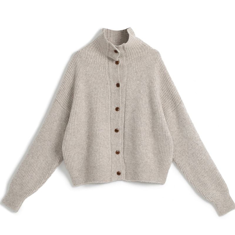 High-neck knit cardigan A0008