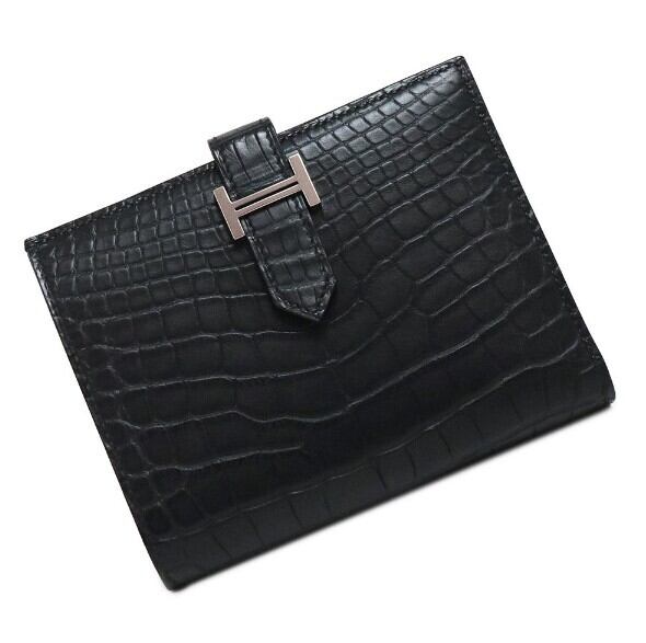 HERMES べアン黒 レザー 二つ折り財布 - 二つ折り財布