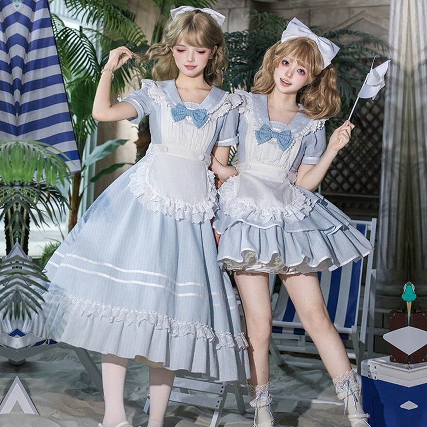 クラロリ メイドワンピース ライトブルー ロングスカート 4点セット