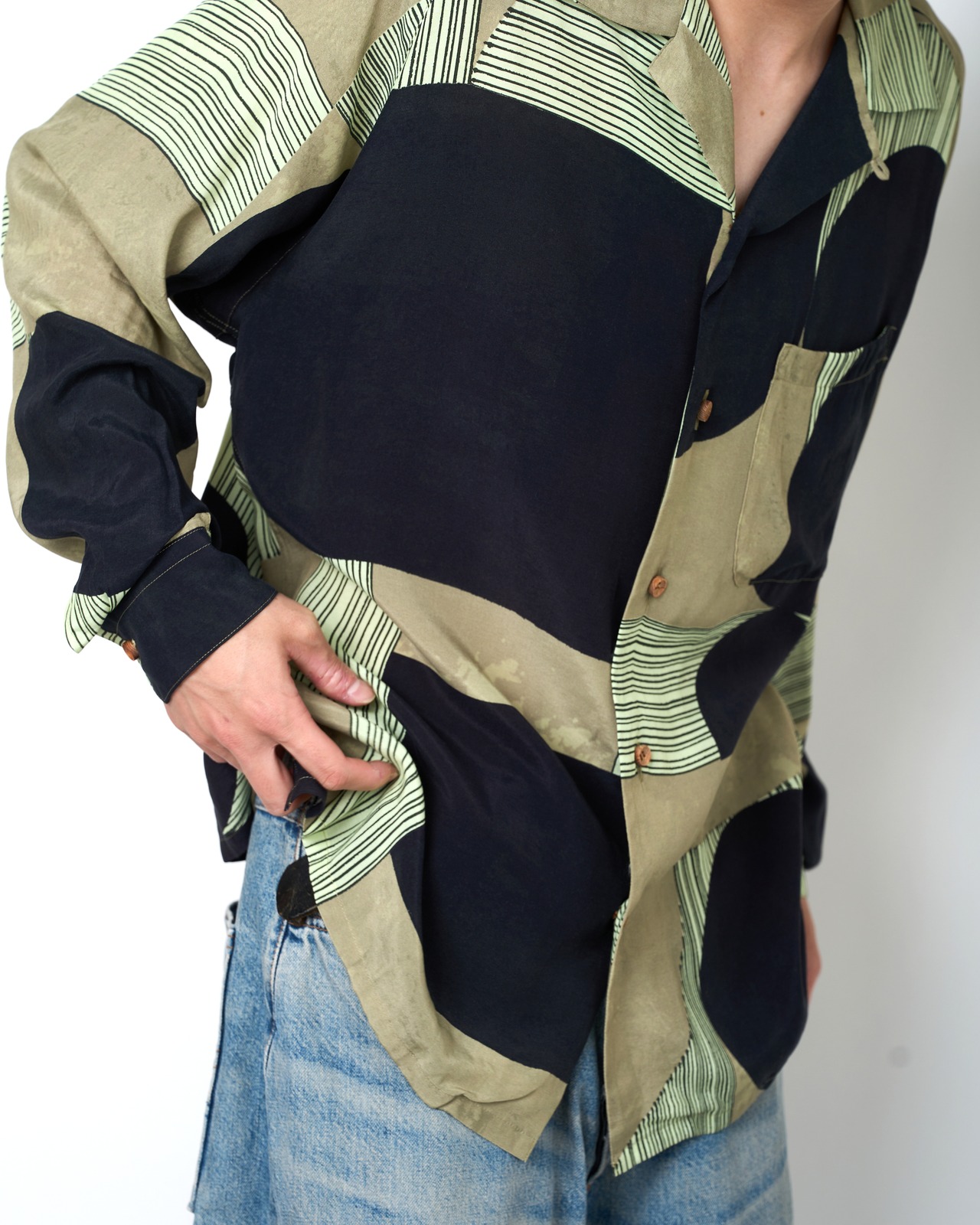 m's braque "LONG SLEEVES ALOHA SHIRT〔KHAKI/BLACK〕"