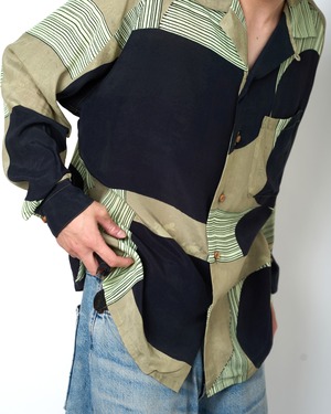 m's braque "LONG SLEEVES ALOHA SHIRT〔KHAKI/BLACK〕"