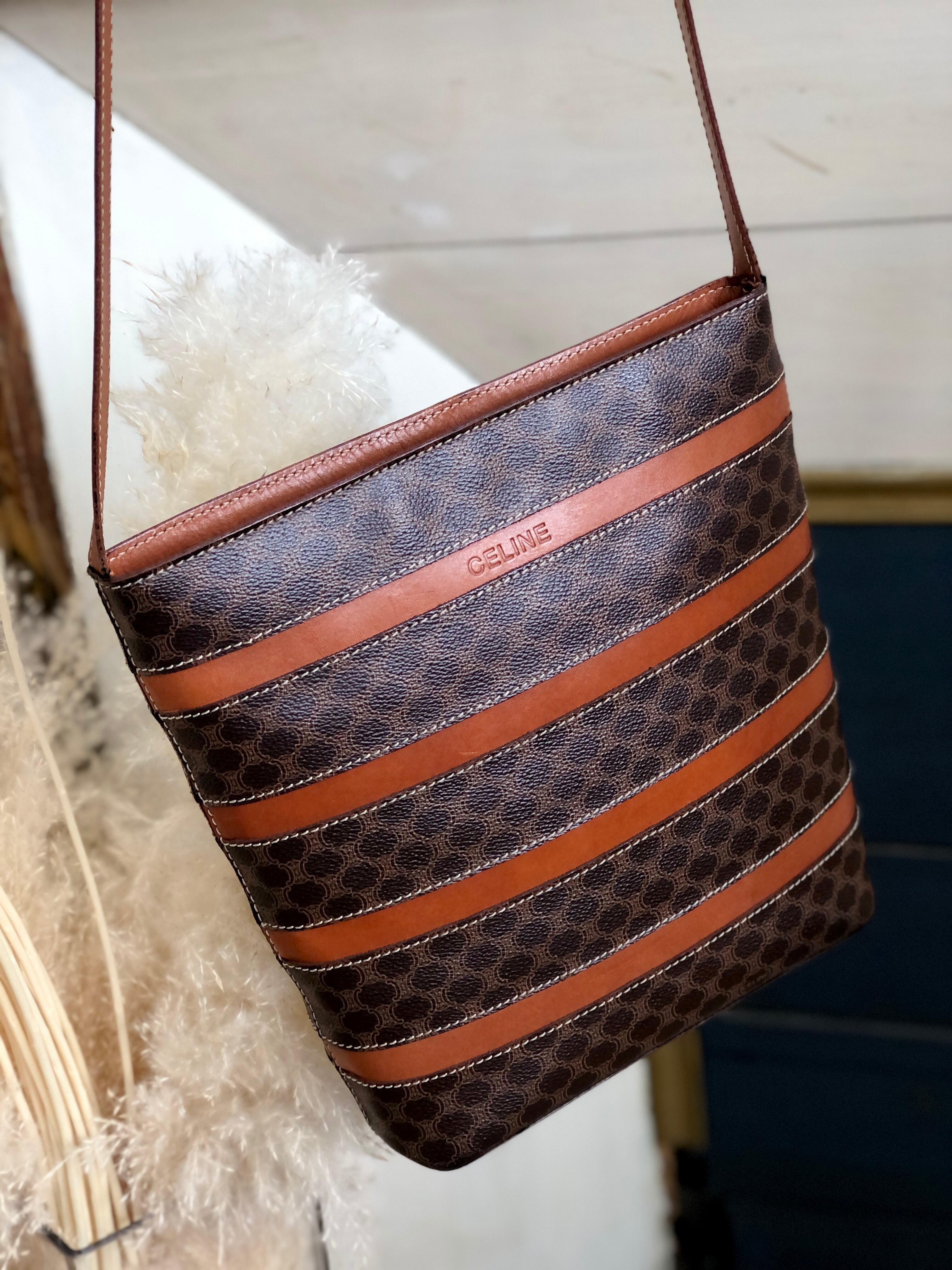 CELINE セリーヌ　マカダム　ボーダー　ショルダーバッグ　ブラウン　vintage　ヴィンテージ　オールドセリーヌ　tzjjda |  VintageShop solo powered by BASE