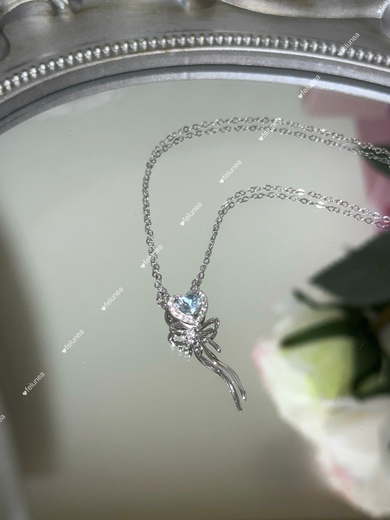 Crystal Heart Ribbon Necklace