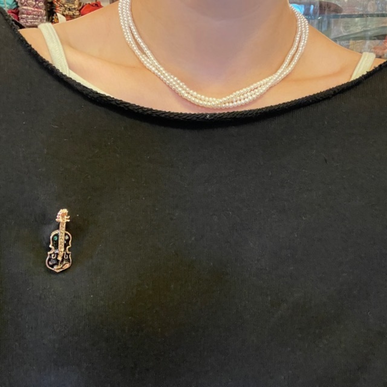 TOPANGA Jewelry Bijou art brooch Violin / ビジューアートブローチ バイオリン プレゼント プチギフト ジャケット 帽子 バッグ ニット キラキラ アクセサリー かわいい ファッション小物