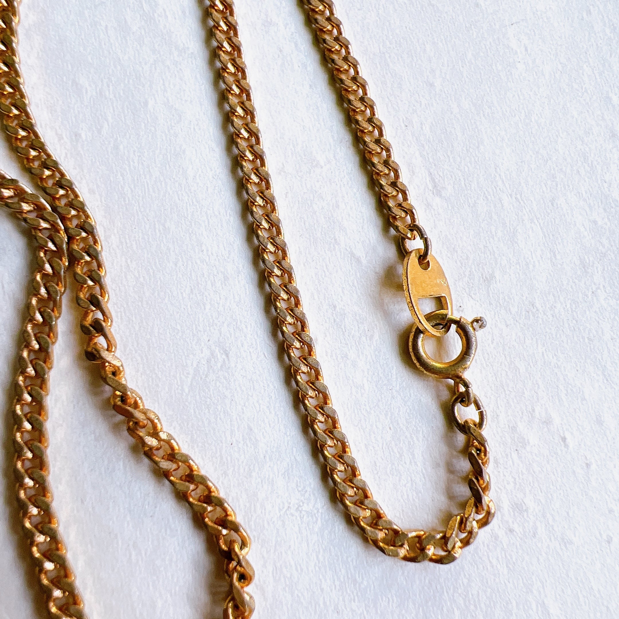 N208-ヴィンテージネックレス U.S.A. K18GF Gold tone flat chain