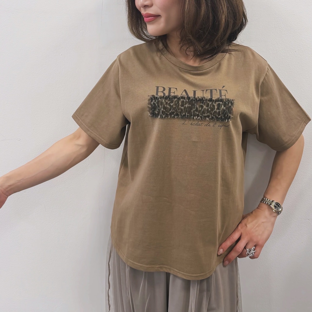 ロージー  Rosiee レオパードチュール重ねTシャツ