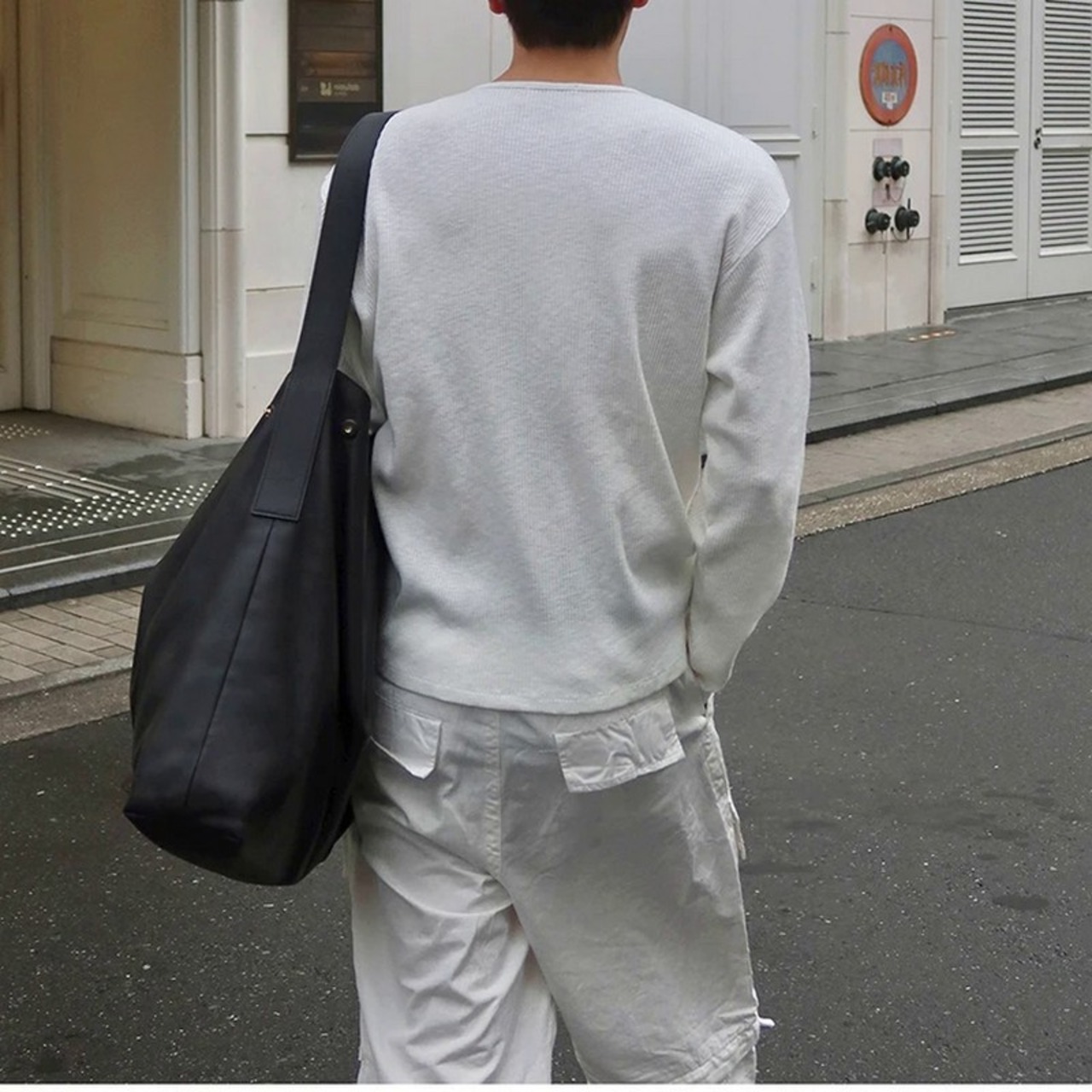 ワッフルヘンリーネックフィット長袖Tシャツ　1241