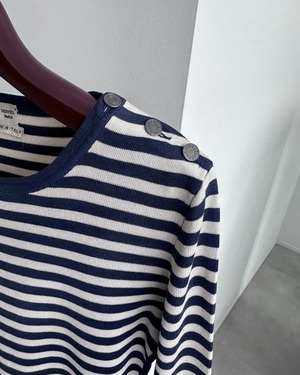 HERMÈS　SELLIER BUTTON SILK BORDER KNIT TOP