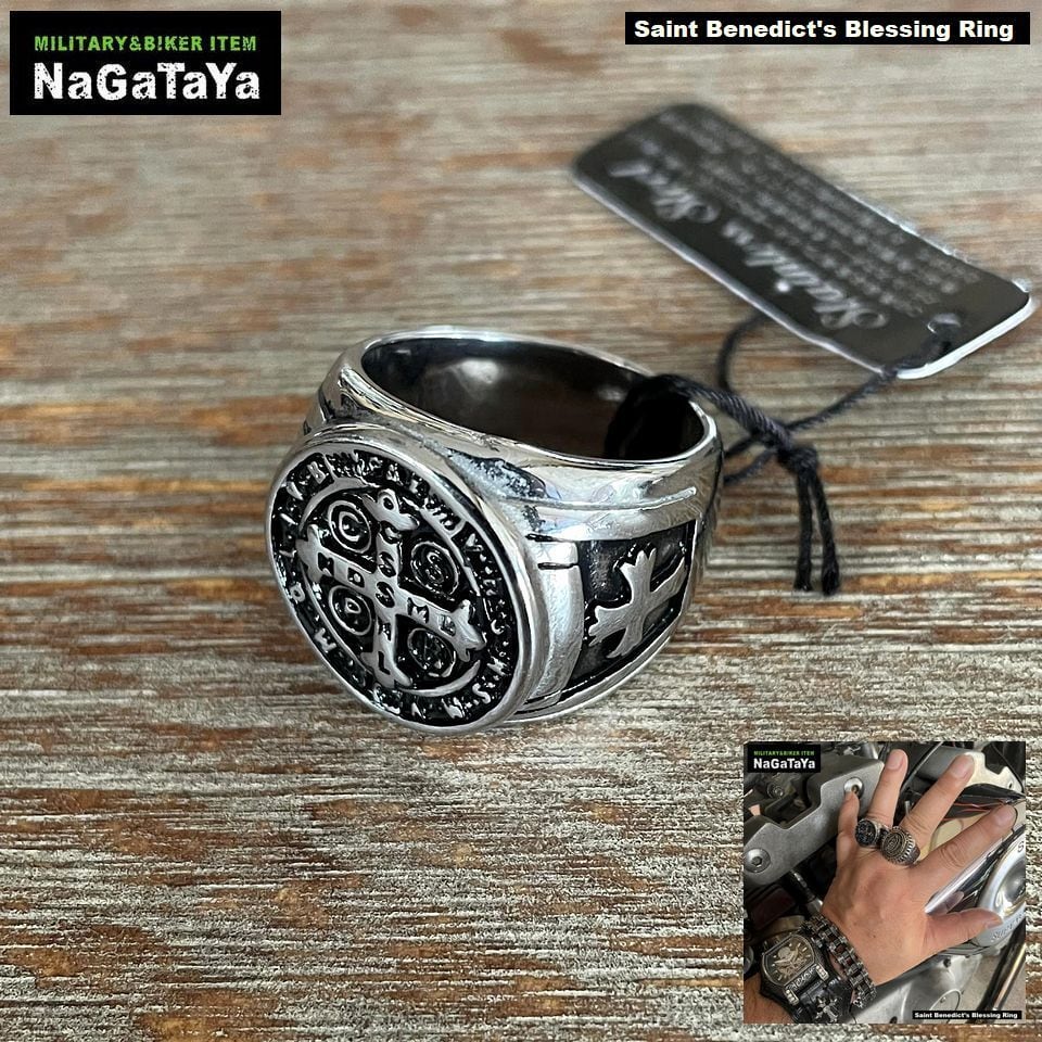 Stainless Steel Ring メダイリング 聖ベネディクト 祝福の言葉