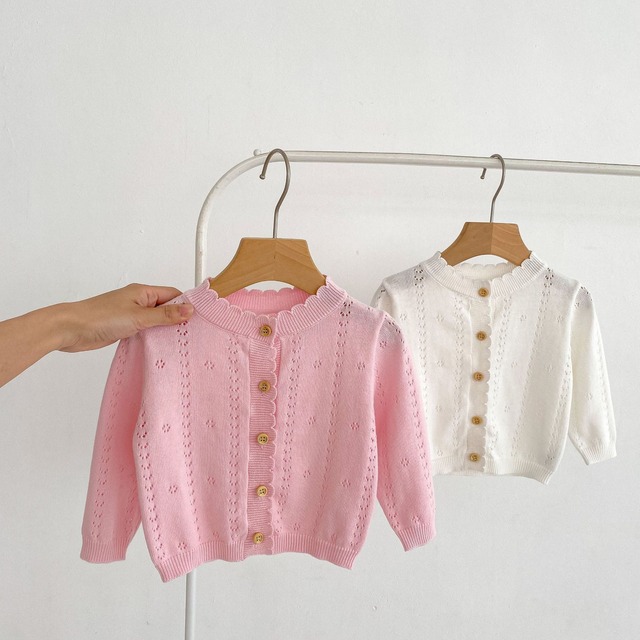 【BABY】ハートパンチング透かし編み長袖カーディガン - 11