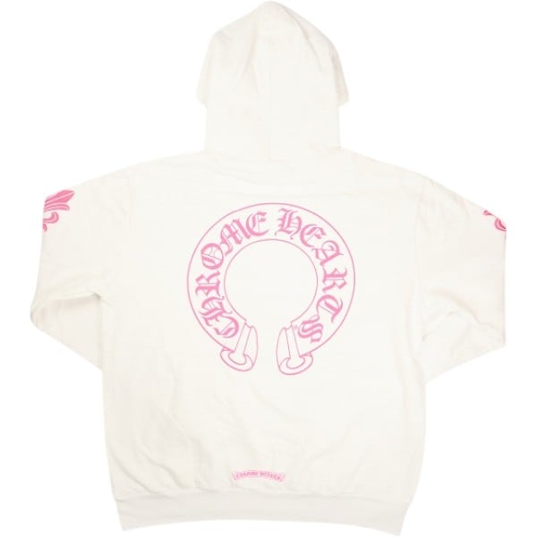 イトウさん専用 クロムハーツ ホースシュー フーディー 白×ピンク Sサイズ Chrome Hearts Pink Horseshoe Floral Sleeve Pullover Hoodie White