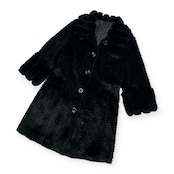 本毛皮 LORITTI ロリッティ 高級 毛皮 ラビット & レッキス ファー コート サイズ L /ブラック系/レディース