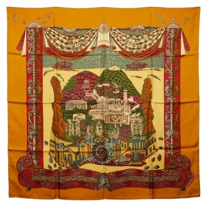 エルメス カレ90 L'ATLANTIDE アトランティス大陸 スカーフ イエロー マルチカラー シルク レディース HERMES 【中古】