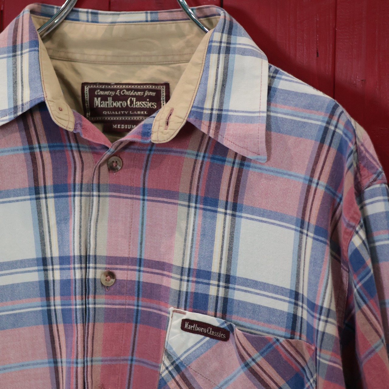 90s Marlboro チェックシャツ　マルボロ　ピンク　M