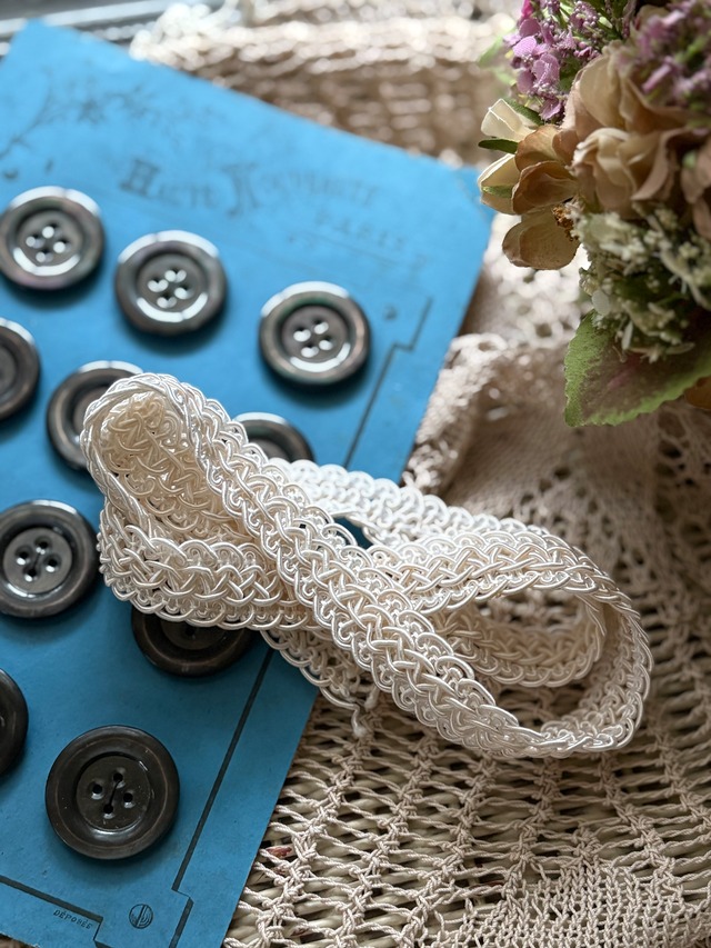 フランスVintage フリンジブレード ピンク×パープル× エクリュ 50cm／カット 幅40mm カルトナージュ デコレーション材 ヴィンテージトリム