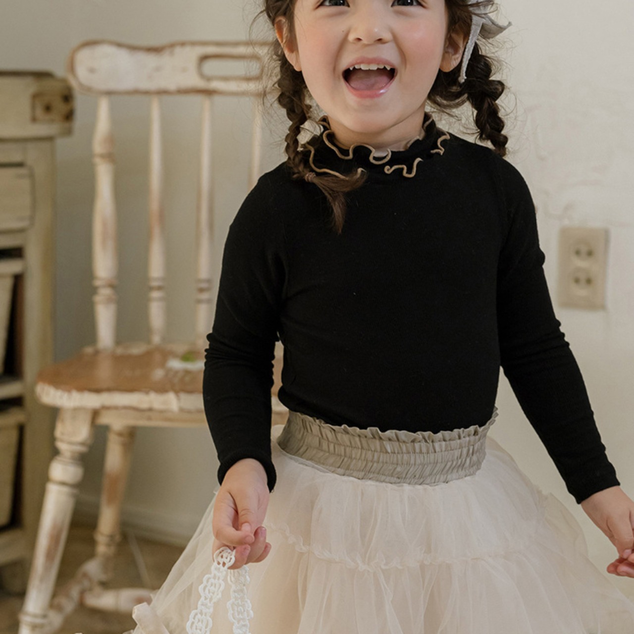 春フリルストレッチトップス４色